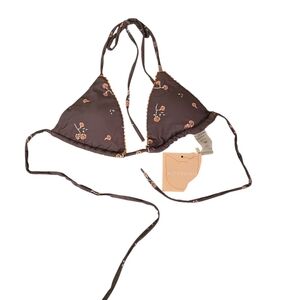 Kittenish Dark Brown Floral Bikini Top  Size M